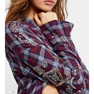Free People Downtown Romance Plaid Print Blouse